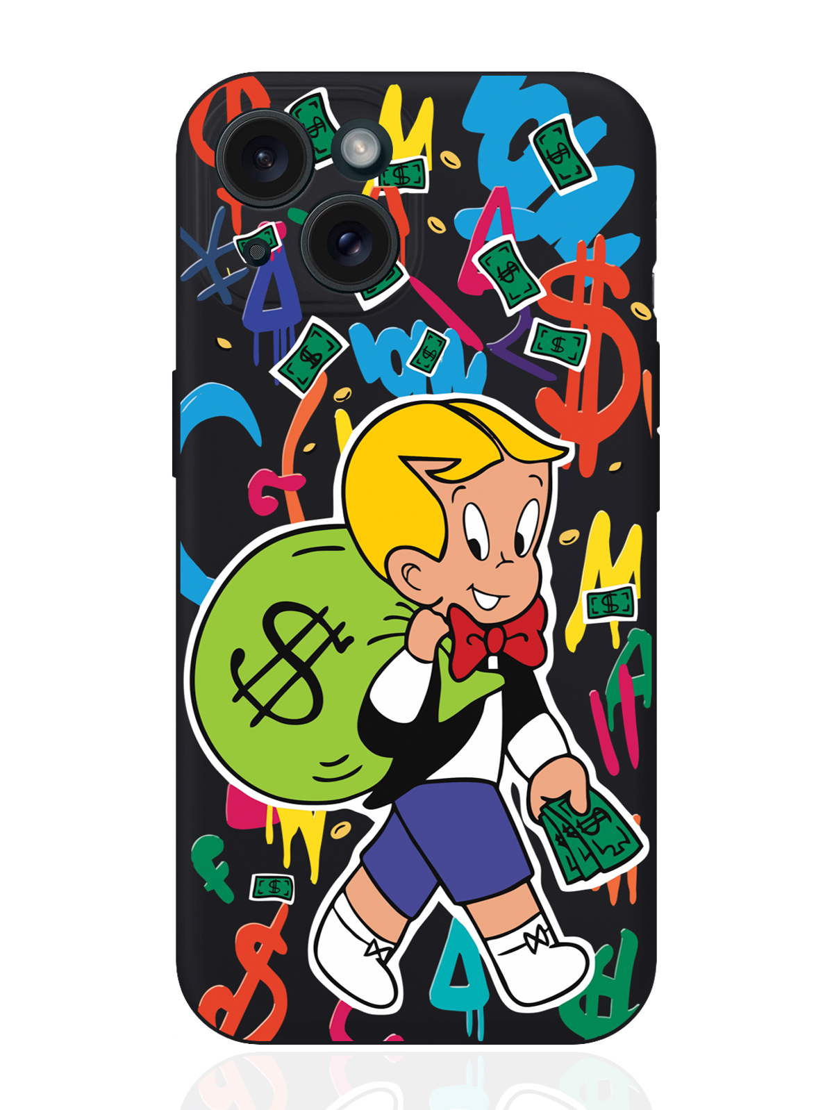 

Чехол для смартфона iPhone 15 Monopoly Richie Rich силиконовый черный, Разноцветный