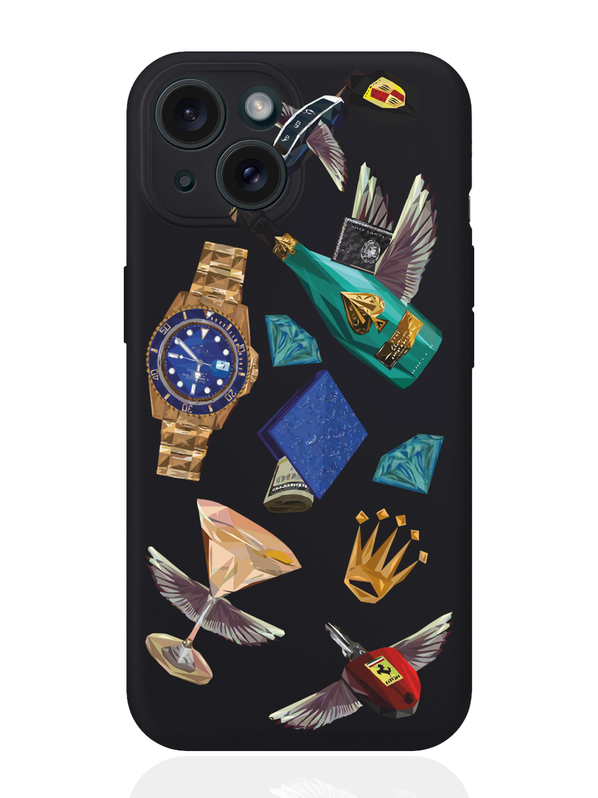 

Чехол для смартфона iPhone 15 Luxury lifestyle силиконовый черный, Разноцветный