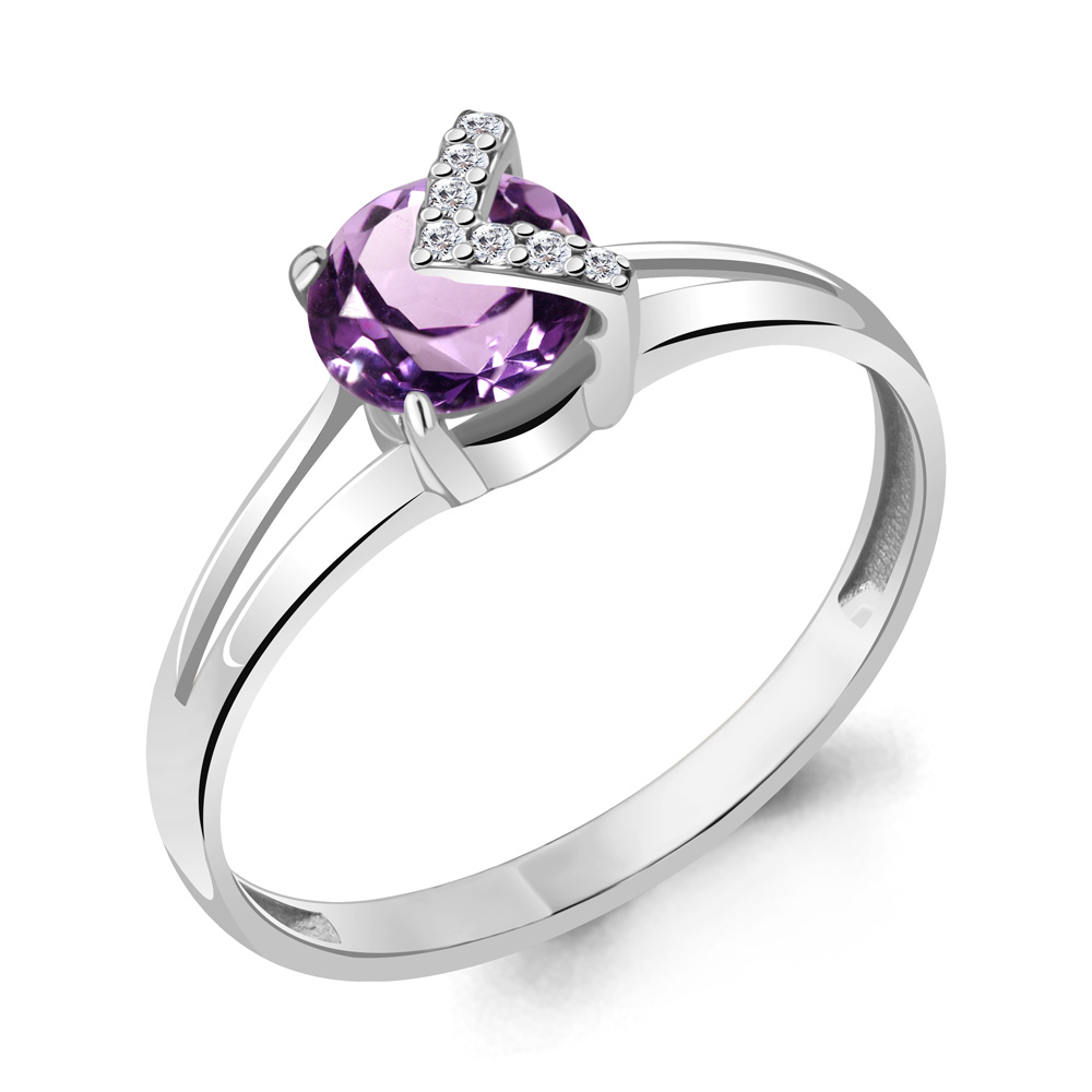 

Кольцо из серебра с аметистом/фианитом р.16,5 Aquamarine 6941804А, 6941804А_925_р