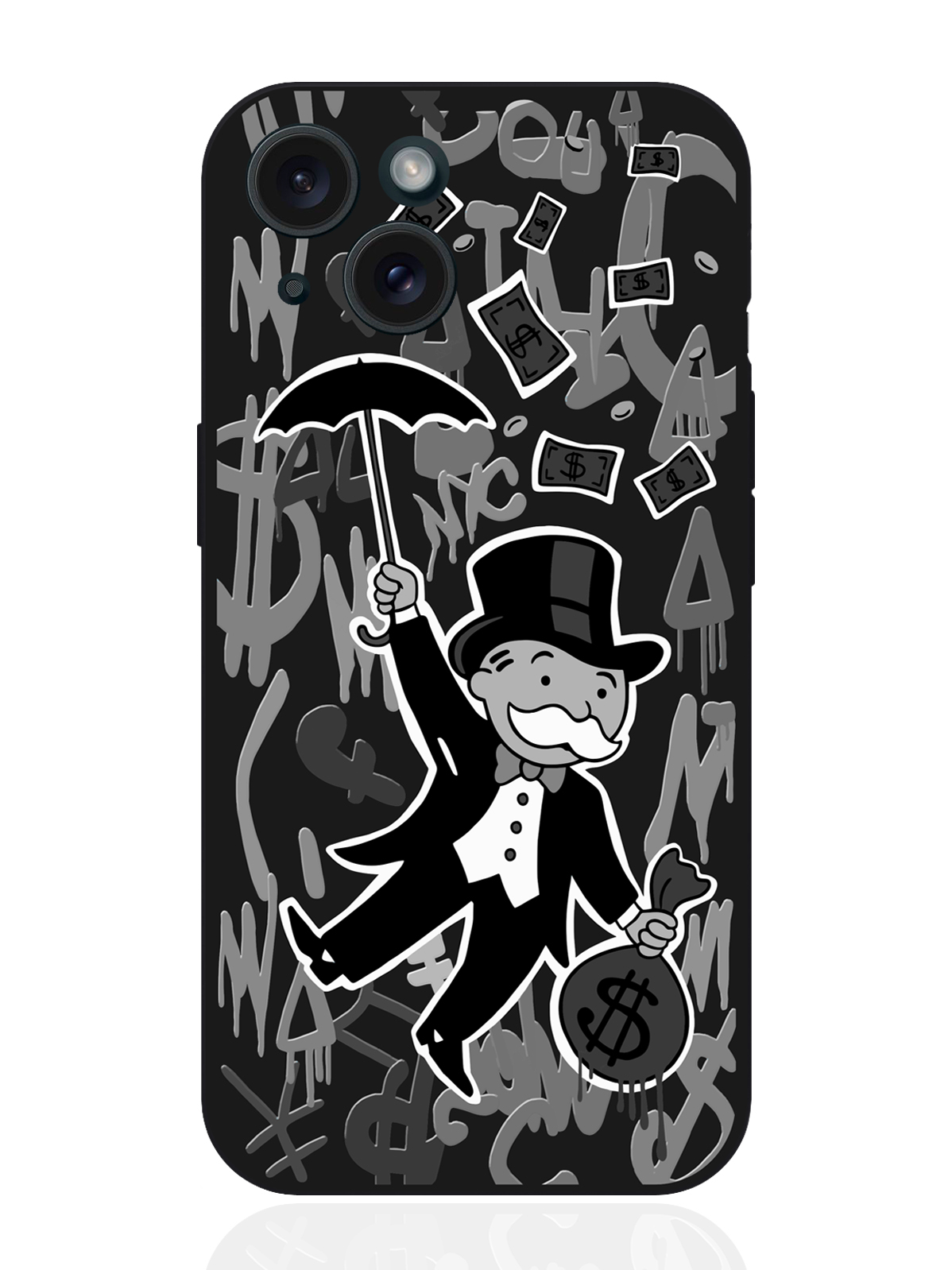 

Чехол для смартфона iPhone 15 Monopoly Black Edition/ Монополия силиконовый черный, Серый;черный