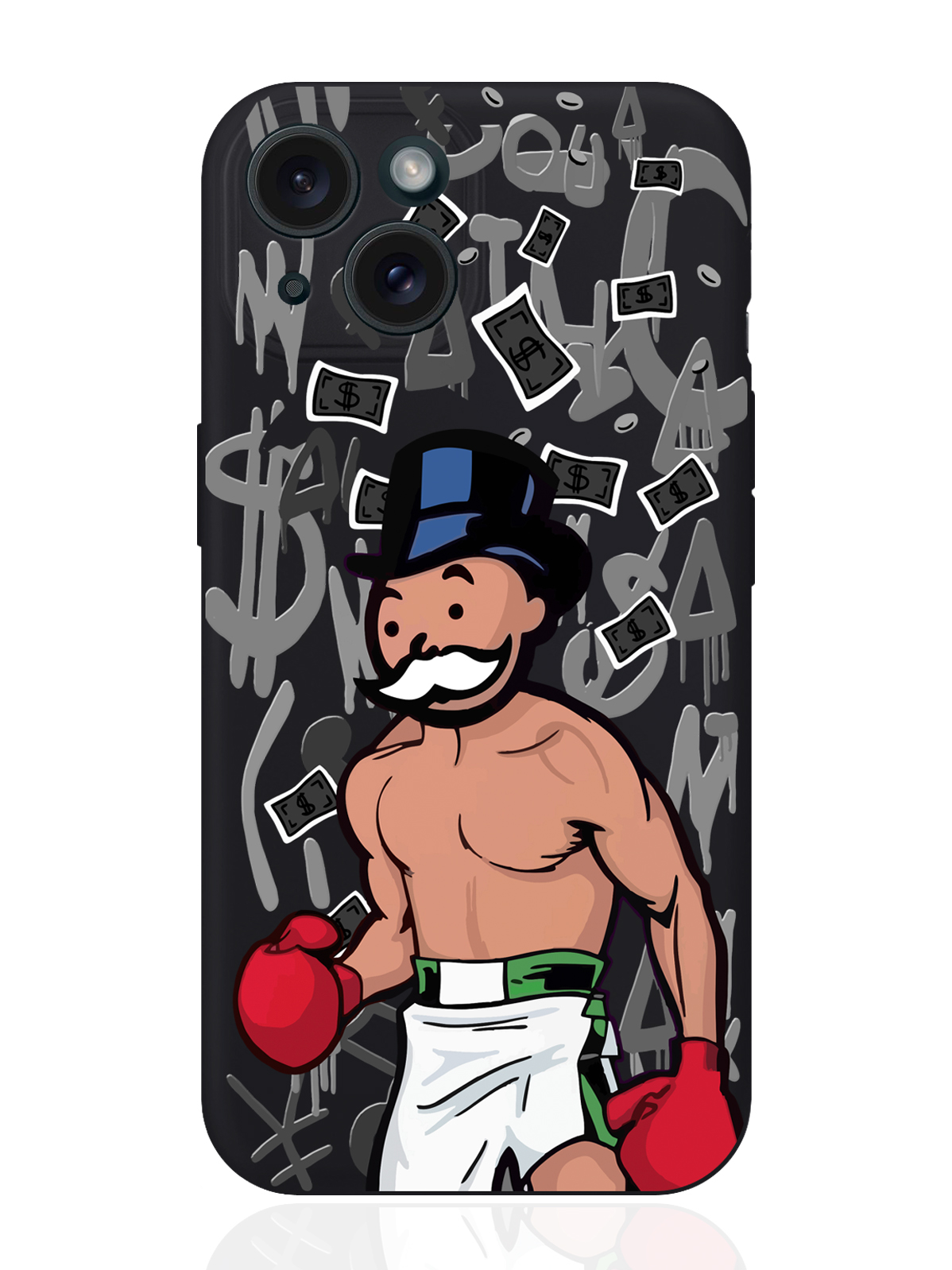 

Чехол для смартфона iPhone 15 Monopoly Boxing/ Монополия Боксер силиконовый черный, Разноцветный