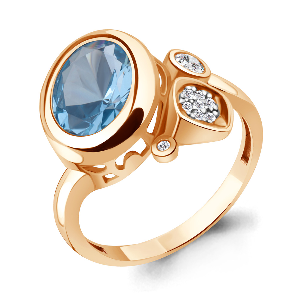 

Кольцо из серебра с топазом искусственным/фианитом р., Aquamarine 6902792А, 6902792А_925_з