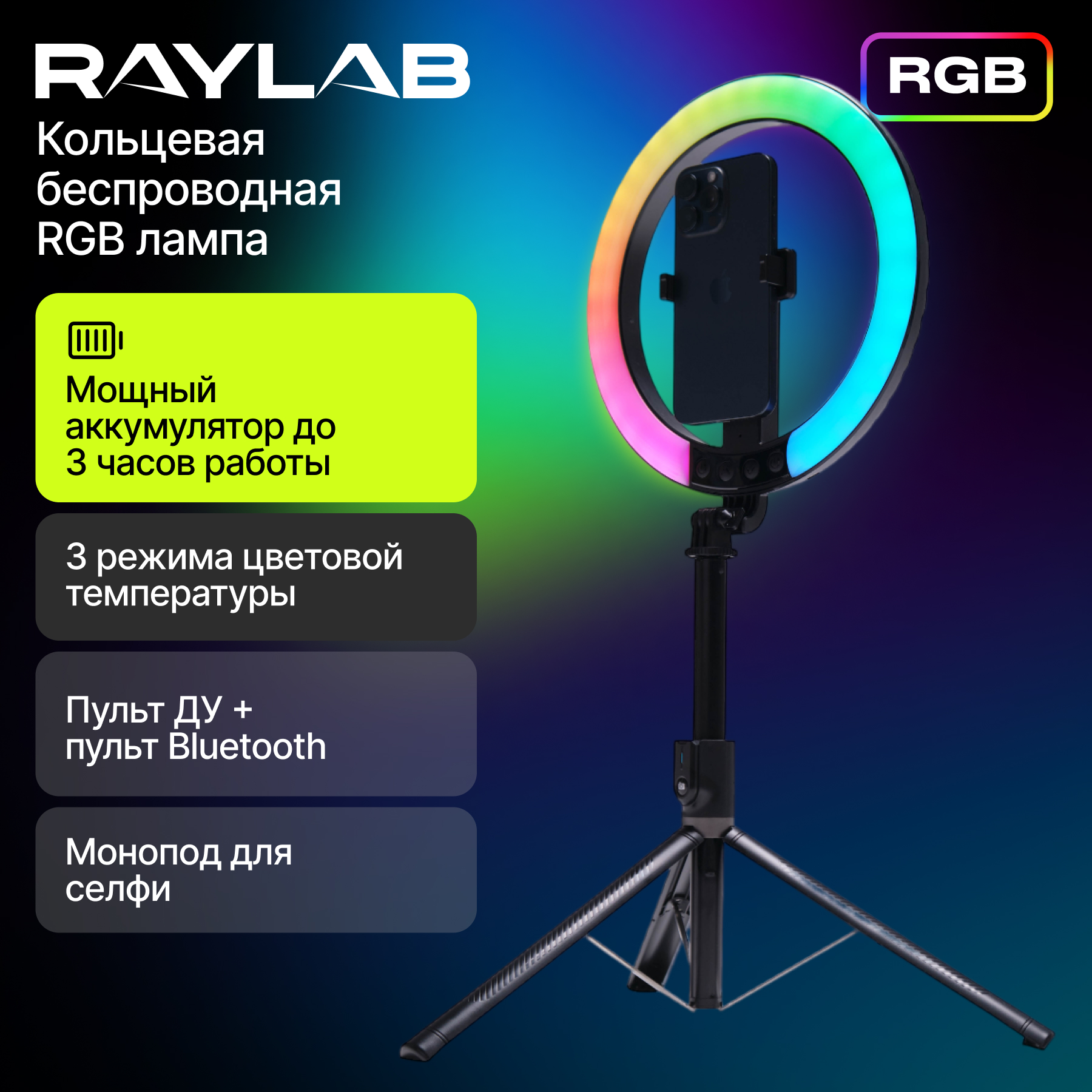 Кольцевая лампа Raylab RL-0210 25.4см Black