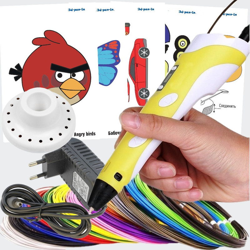 фото 3d ручка rp100b (abs 150м + трафареты) желтый. 3dpen