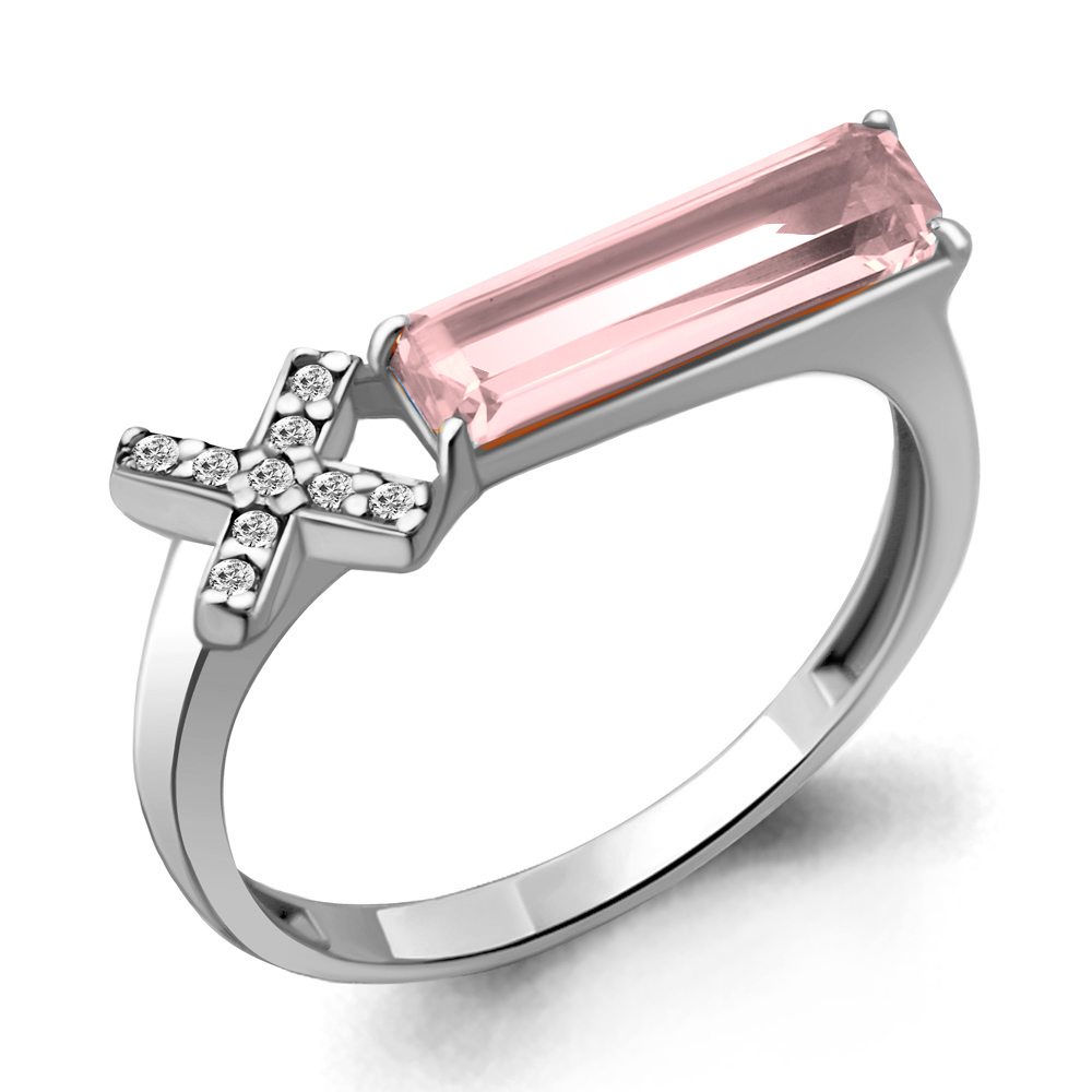 

Кольцо из серебра с морганитом искусственным/фианитом р., Aquamarine 6930190А, 6930190А_925_р