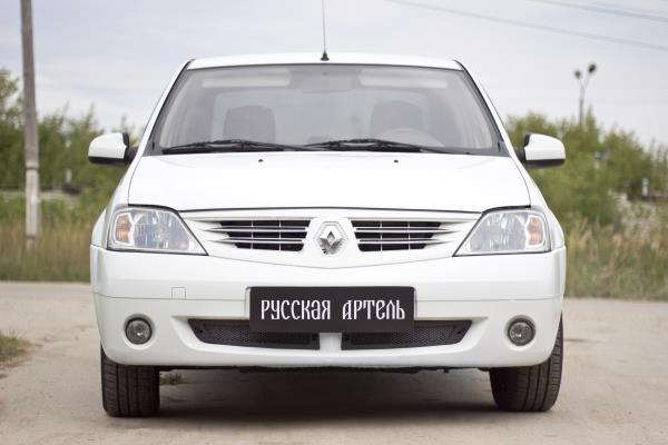 Защитная сетка решетки переднего бампера шагрень для Renault Logan (2004-2009)