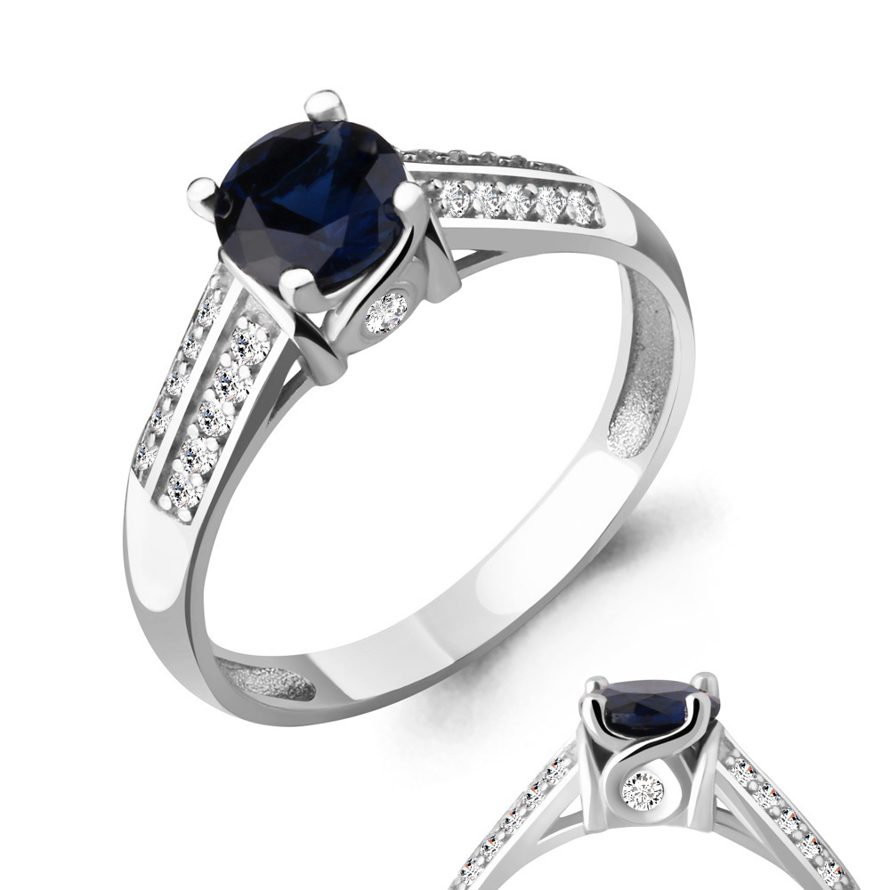 

Кольцо из серебра с фианитом/сапфиром искусственным р. Aquamarine 63904Б, 63904Б_925_р