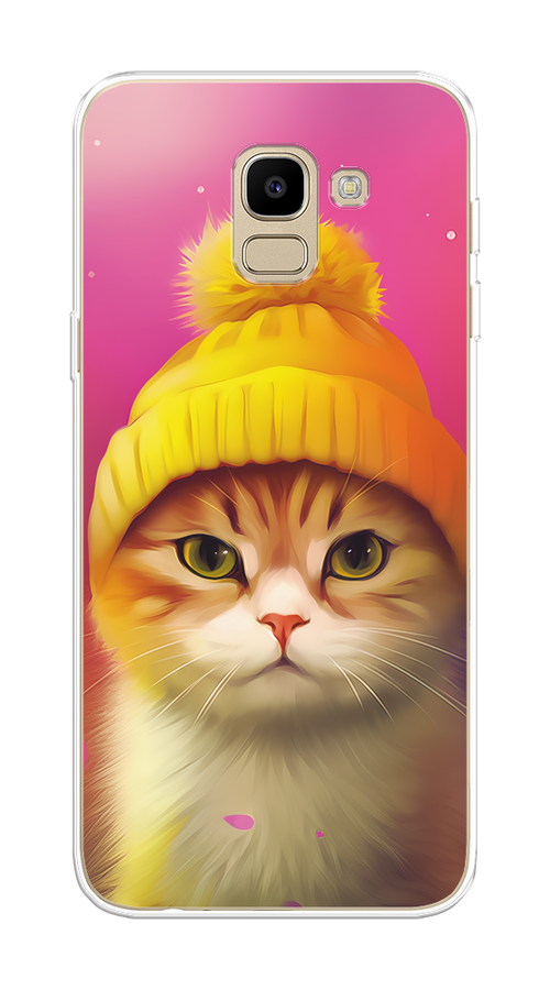 

Чехол на Samsung Galaxy J6 2018 "Котик в шапочке", Розовый;желтый;бежевый, 26150-1
