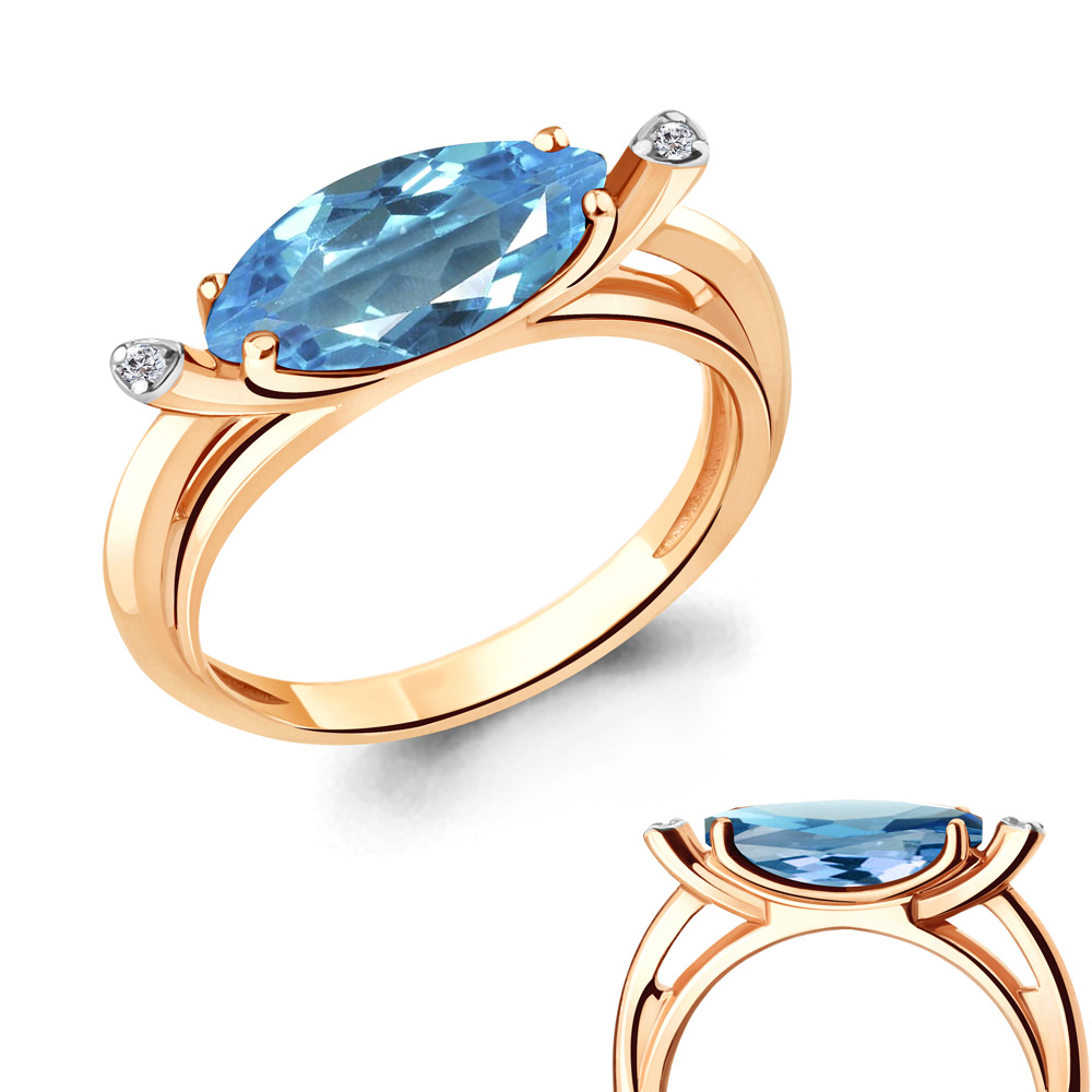 

Кольцо из серебра с топазом искусственным/фианитом р., Aquamarine 6900892А, 6900892А_925_з