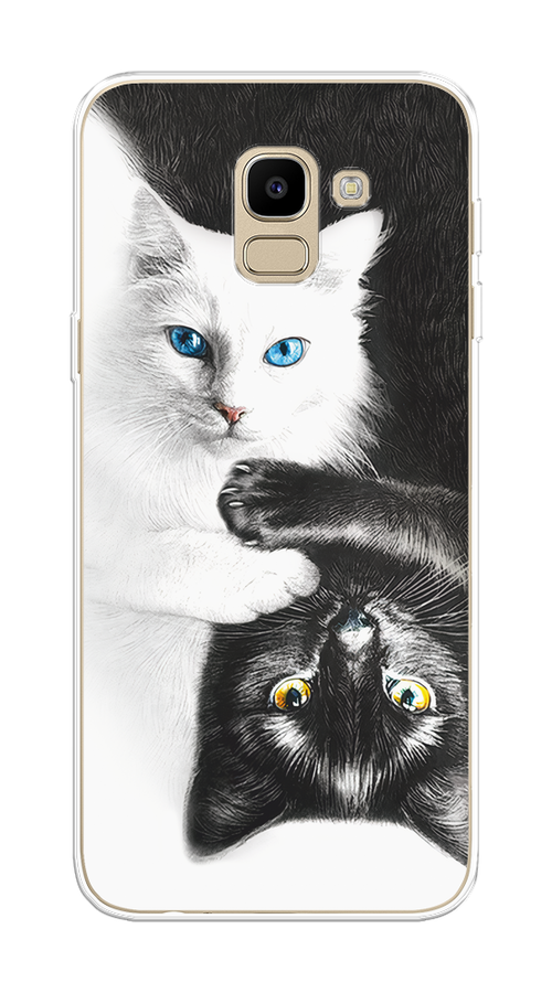 

Чехол на Samsung Galaxy J6 2018 "Коты Инь-Янь", Черный;белый;голубой, 26150-1