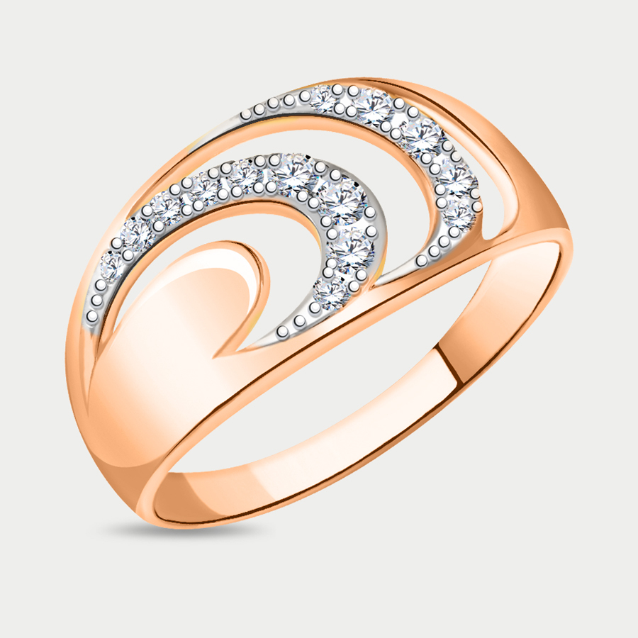 Кольцо из розового золота р. 18,5 Atoll 10715, фианит