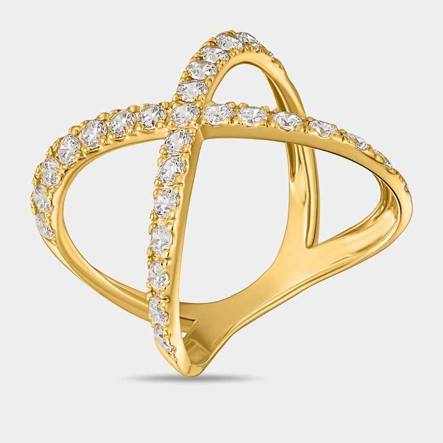 Кольцо из желтого золота р. 17 Нефрит К1183Л, фианит