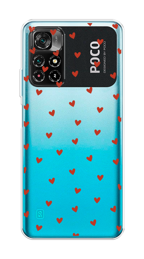 

Чехол на Poco M4 Pro 5G, Xiaomi Redmi Note 11S 5G "Red hearts", Красный;прозрачный, 311850-1
