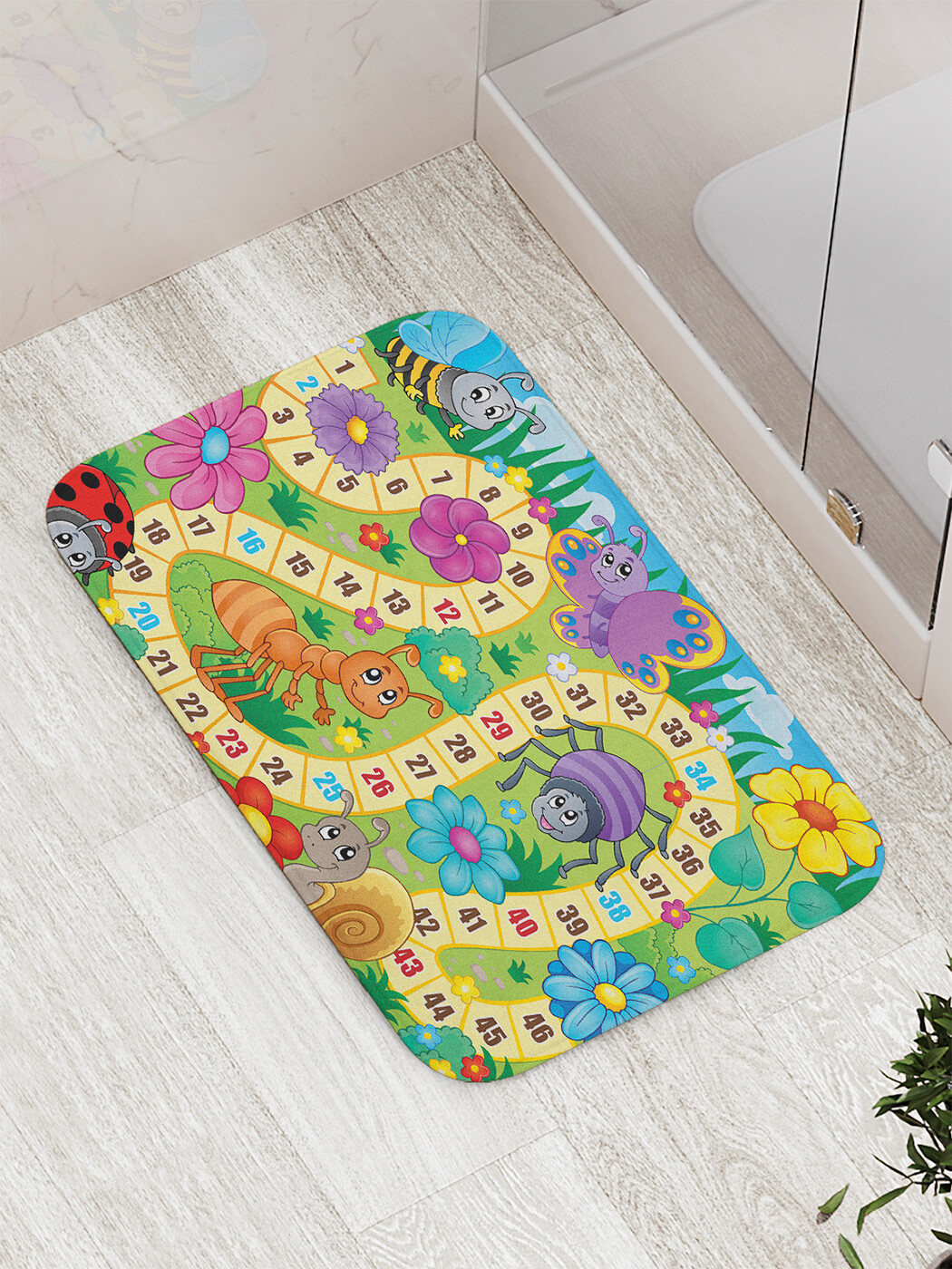 

Коврик противоскользящий JoyArty "Игра с насекомыми" для ванной, сауны, бассейна, 77х52 см, Игра с насекомыми