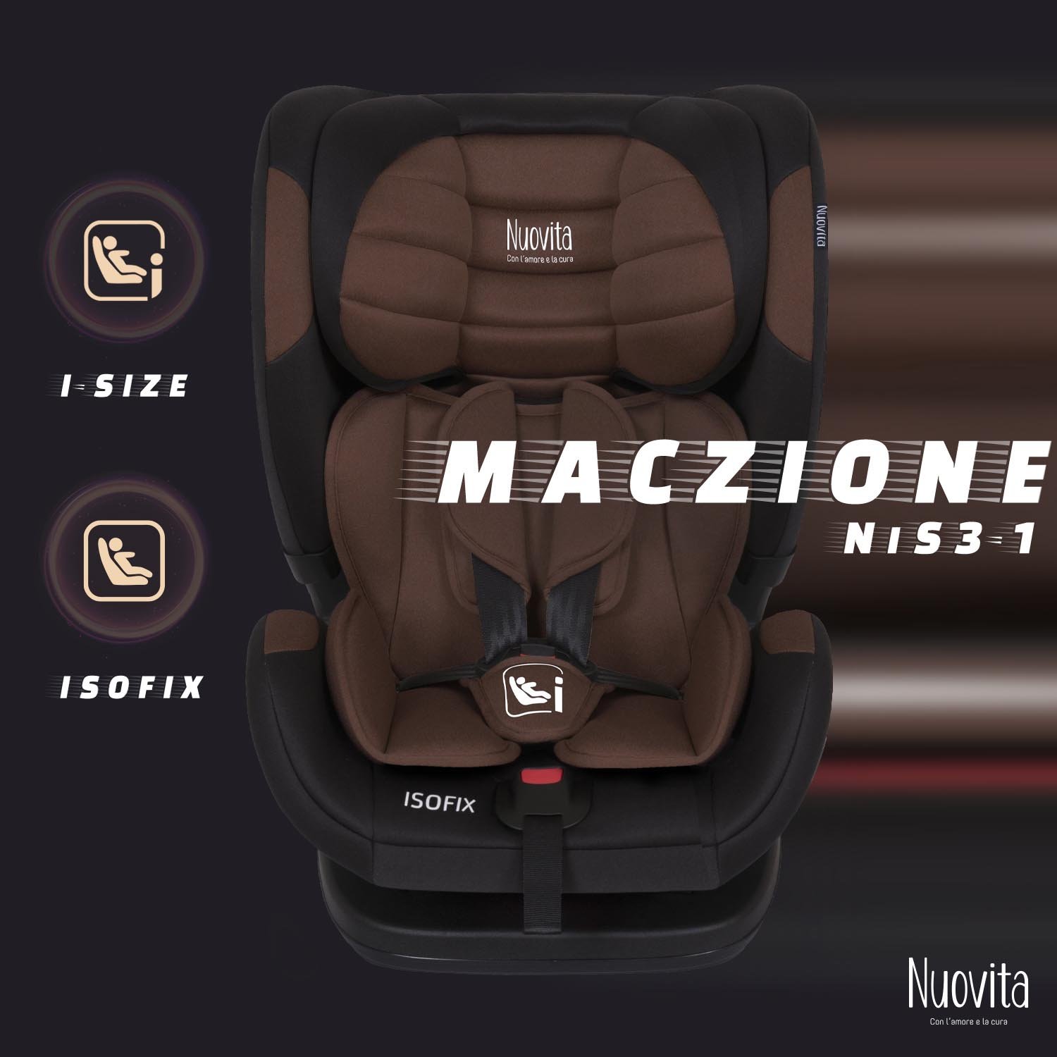 Детское автокресло Nuovita Maczione NiS3-1, Isofix, группа 1,2,3, 9-36 кг (Шоколад)