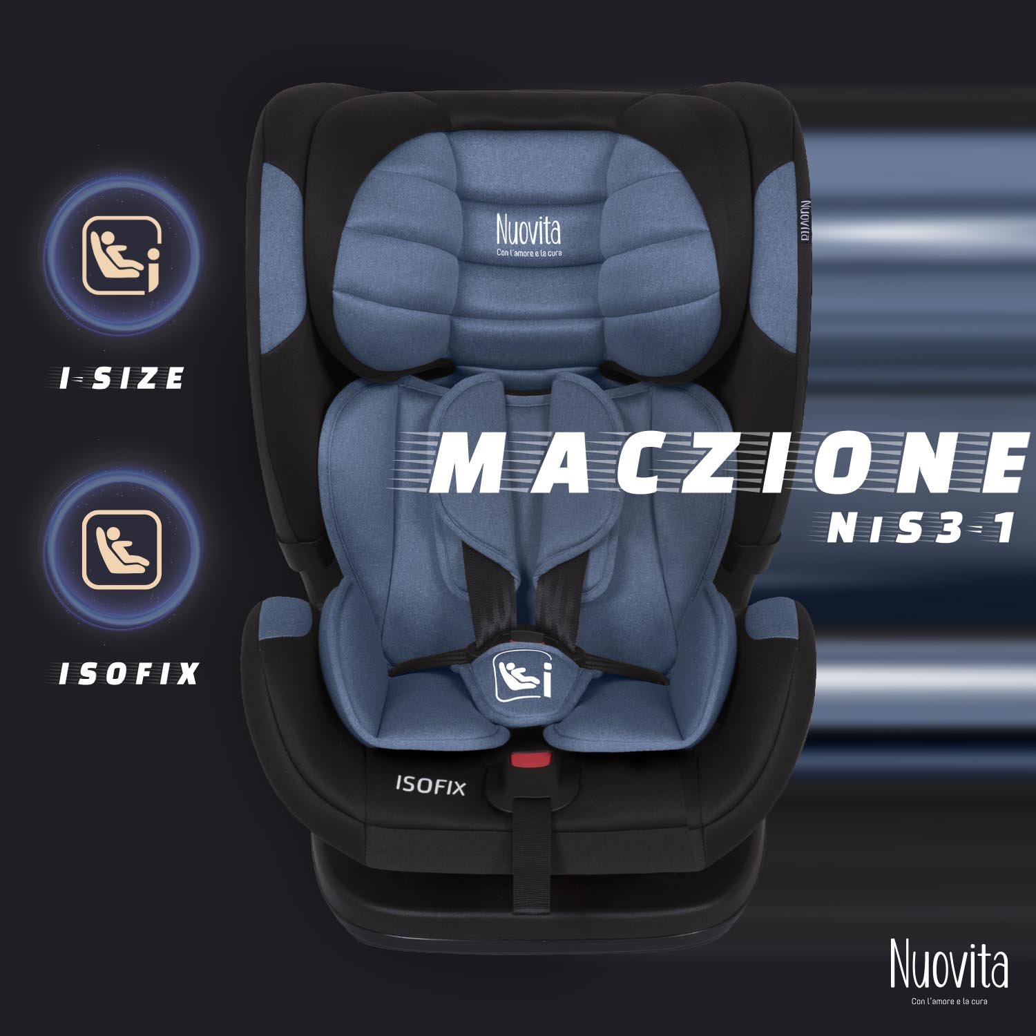 Детское автокресло Nuovita Maczione NiS3-1, Isofix, группа 1,2,3, 9-36 кг (Синий) автокресло nuovita maczione nis3 1