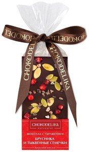 

Chokodelika, Dark Chocolate with Decoration Lingonberry and Pumpkin Seeds