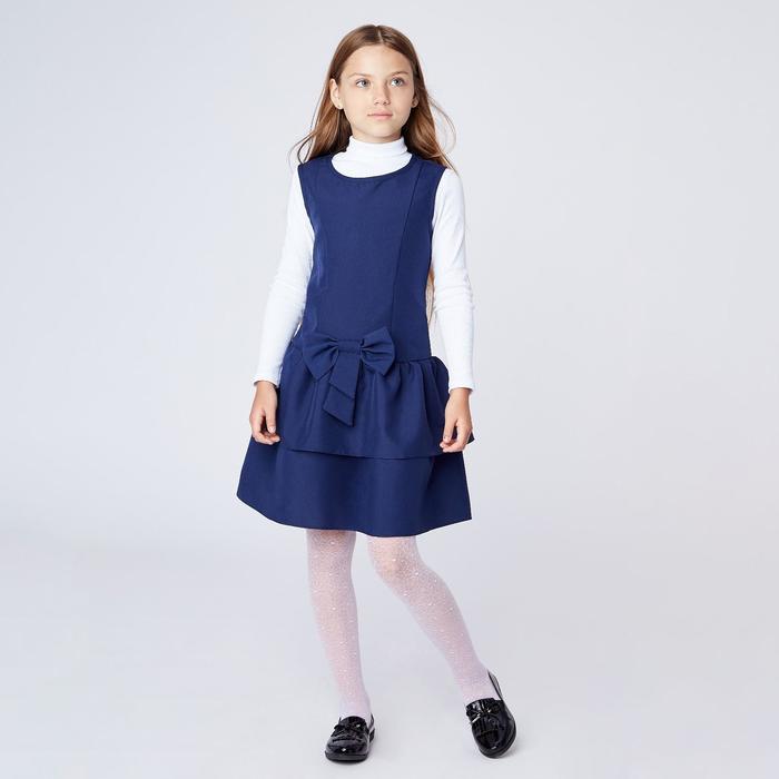 Модные Ангелочки Школьный сарафан для девочки, рост 122-128 см, цвет синий