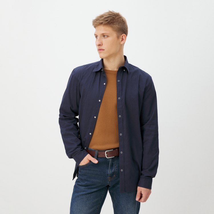 

Рубашка мужская Maison David BLN926-1A синяя L, Синий, BLN926-1A