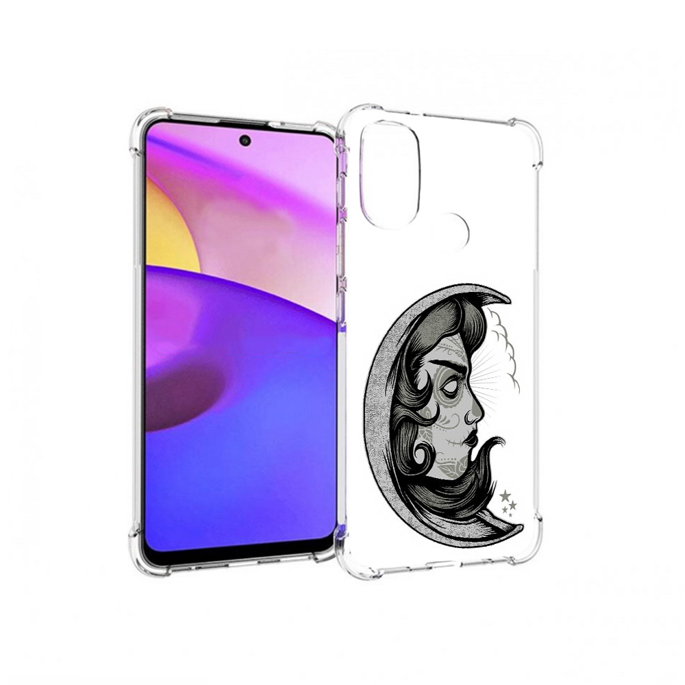 

Чехол MyPads Tocco для Motorola Moto E30 черно белая луна с лицом (PT227074.357.680), Прозрачный, Tocco