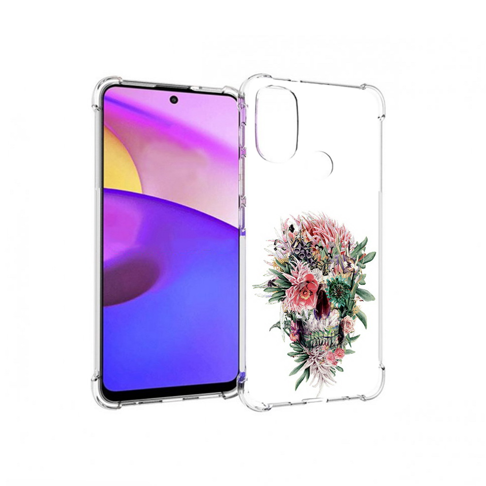 

Чехол MyPads Tocco для Motorola Moto E30 череп из цветов (PT227074.357.677), Прозрачный, Tocco