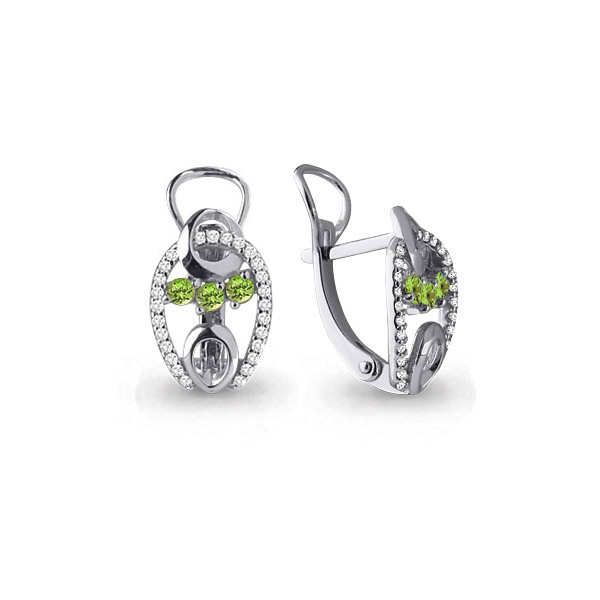 

Серьги из серебра с хризолитом/фианитом Aquamarine 4473707А, 4473707А_925_з