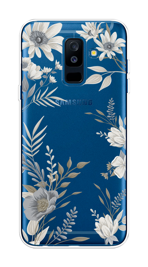 

Чехол на Samsung Galaxy A6 Plus "Цветы сепия", Серый;прозрачный;зеленый;белый, 26050-1