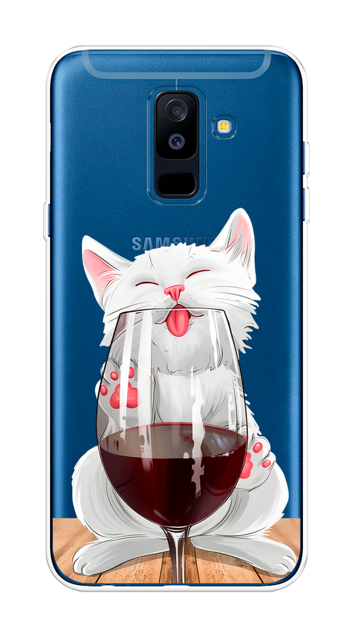

Чехол на Samsung Galaxy A6 Plus "Кот с бокалом", Прозрачный;белый;красный, 26050-1