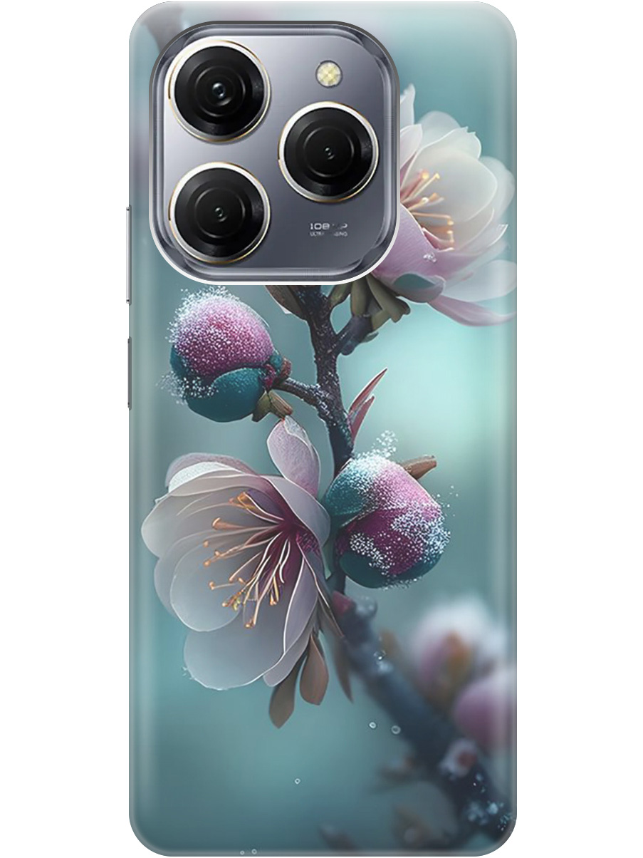 

Силиконовый чехол на Tecno Spark 20 Pro с рисунком "Распускающиеся бутоны", Белый;голубой, 20011920
