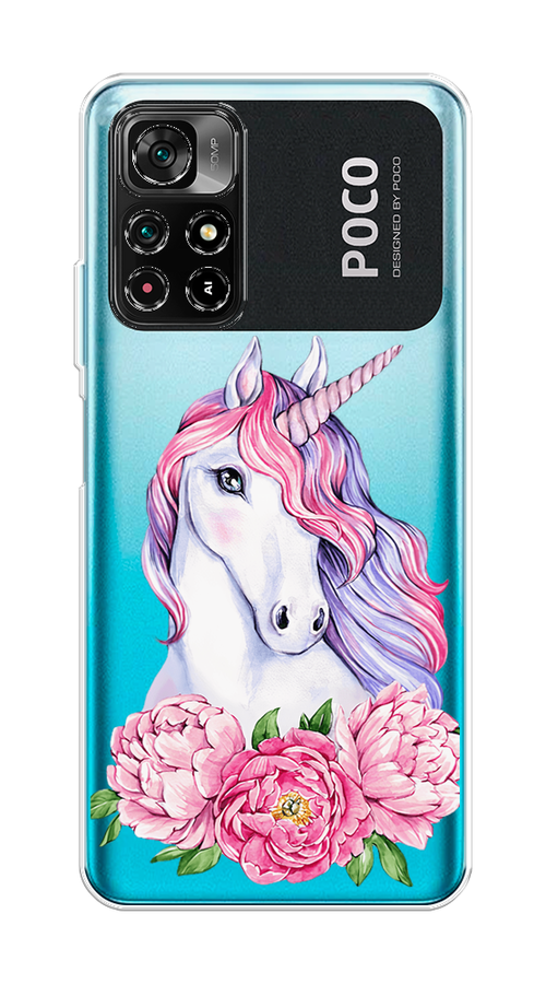 

Чехол на Poco M4 Pro 5G, Xiaomi Redmi Note 11S 5G "Единорог с пионами", Розовый;белый;зеленый, 311850-1