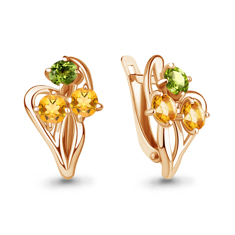 

Серьги из серебра с хризолитом/цитрином Aquamarine 4411338, 4411338_925_з