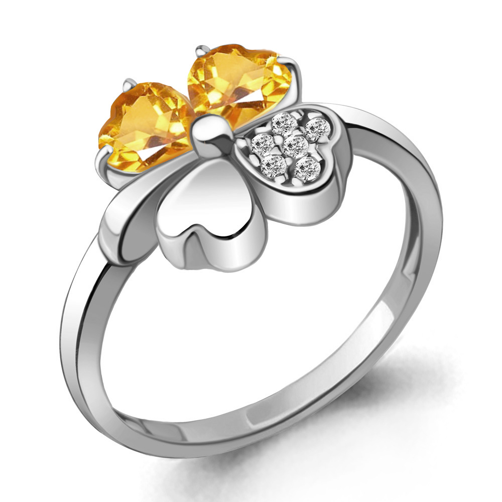 

Кольцо из серебра с цитрином/фианитом р. Aquamarine 6922606А, 6922606А_925_р