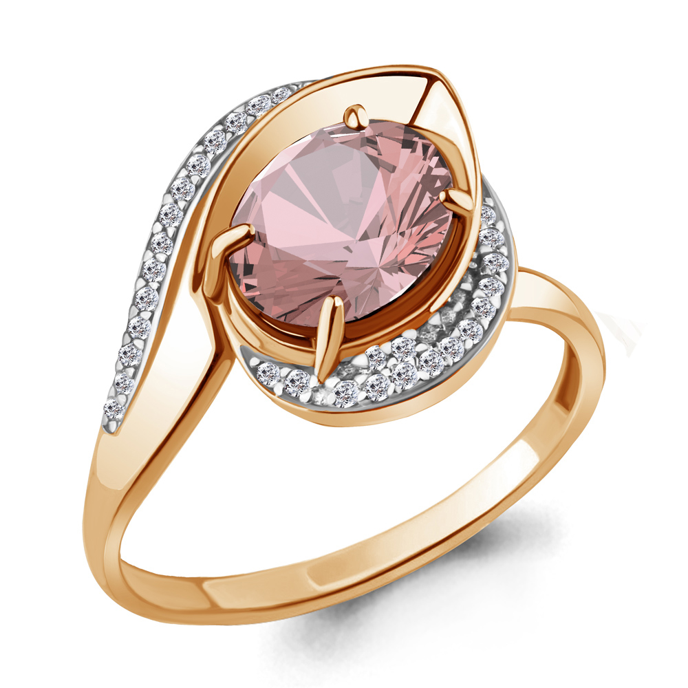 

Кольцо из серебра с морганитом искусственным/фианитом р. Aquamarine 6579090А, 6579090А_925_з