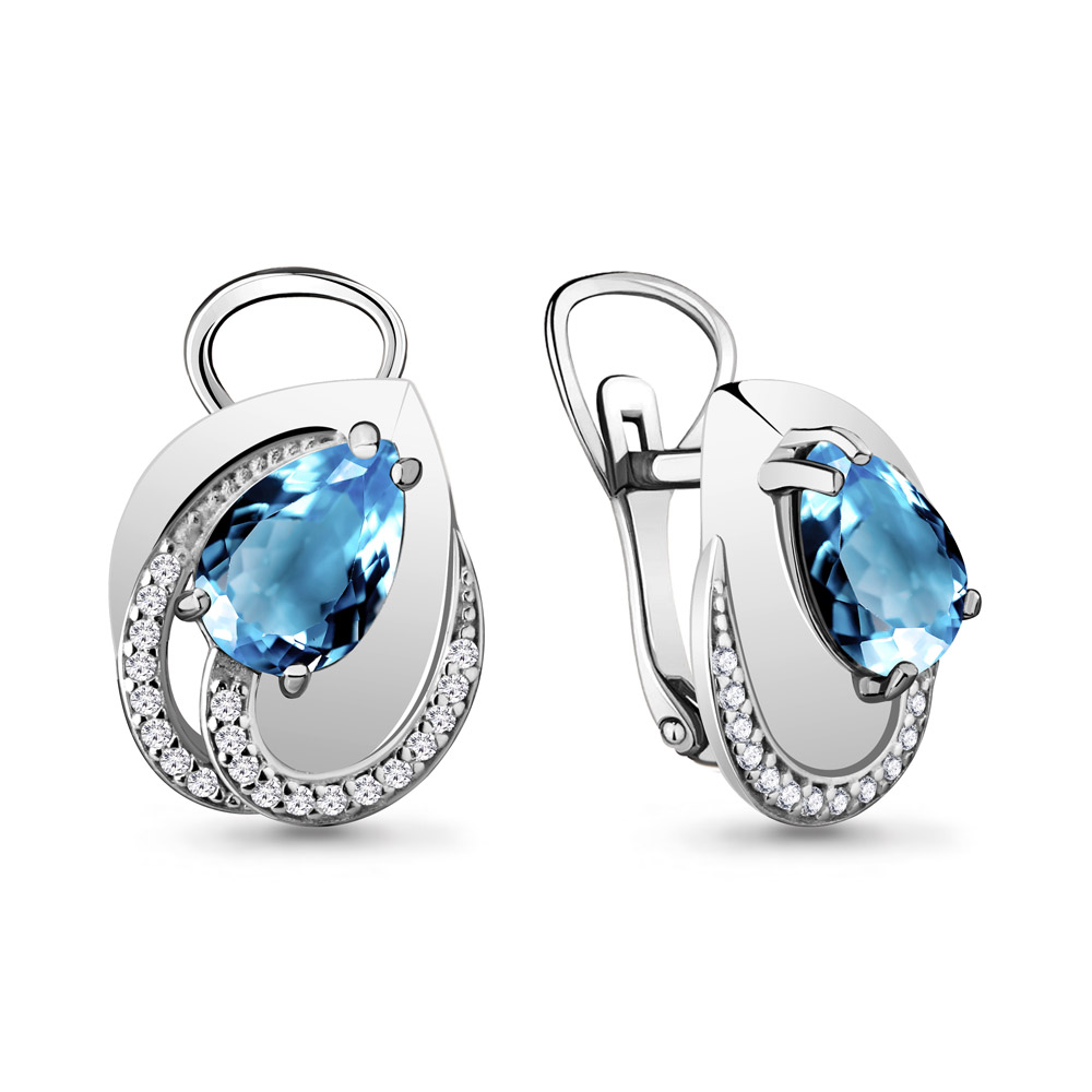 

Серьги из серебра с топазом/фианитом Aquamarine 4478705А, 4478705А_925_р