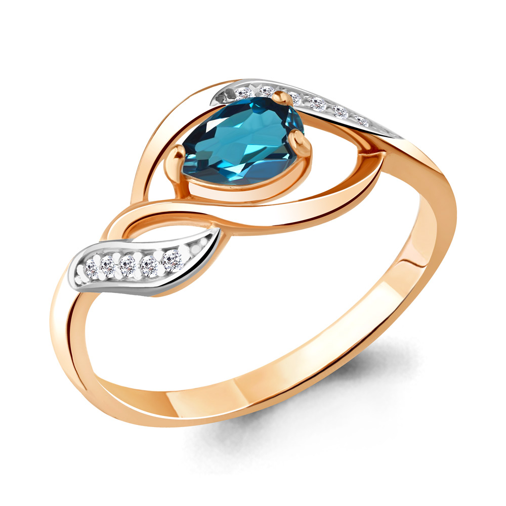 

Кольцо из серебра с топазом/фианитом р. Aquamarine 6901108А, 6901108А_925_з
