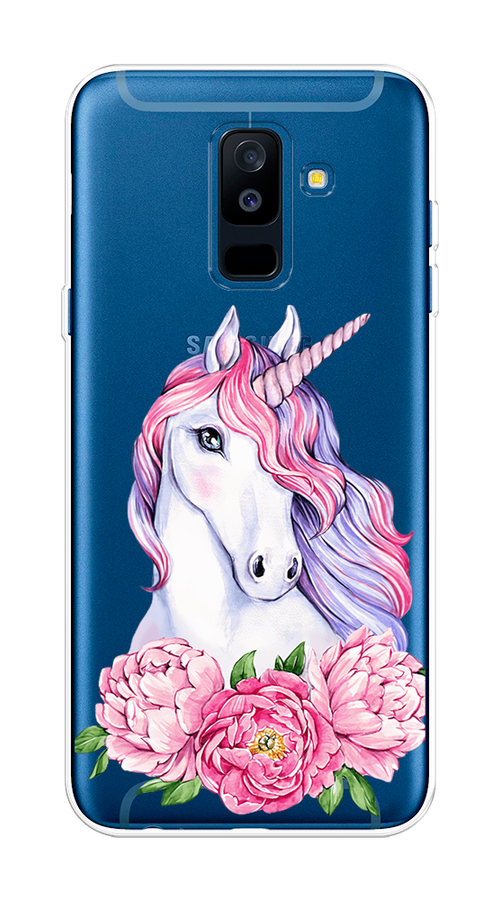 

Чехол на Samsung Galaxy A6 Plus "Единорог с пионами", Розовый;белый;зеленый, 26050-1