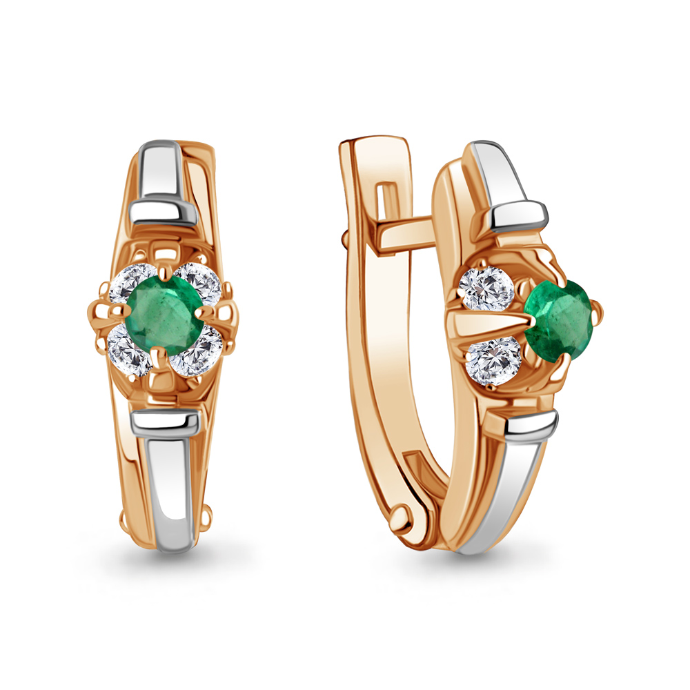 

Серьги из красного золота с бриллиантом/изумрудом Aquamarine 942685к, 942685к_585_кз