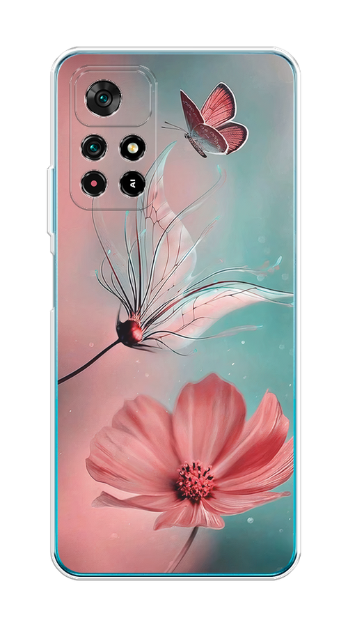 

Чехол на Poco M4 Pro 5G, Xiaomi Redmi Note 11S 5G "Бабочка и цветок", Голубой;розовый, 311850-1