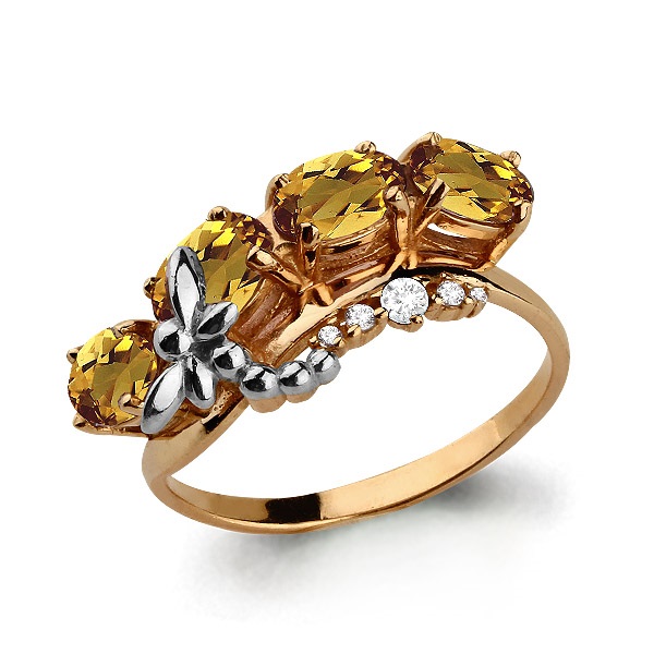 

Кольцо из серебра с цитрином/фианитом р., Aquamarine 6572006, 6572006_925_з