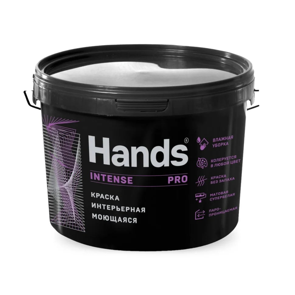 фото Краска вд интерьерная моющаяся супербелая hands intense pro 6кг