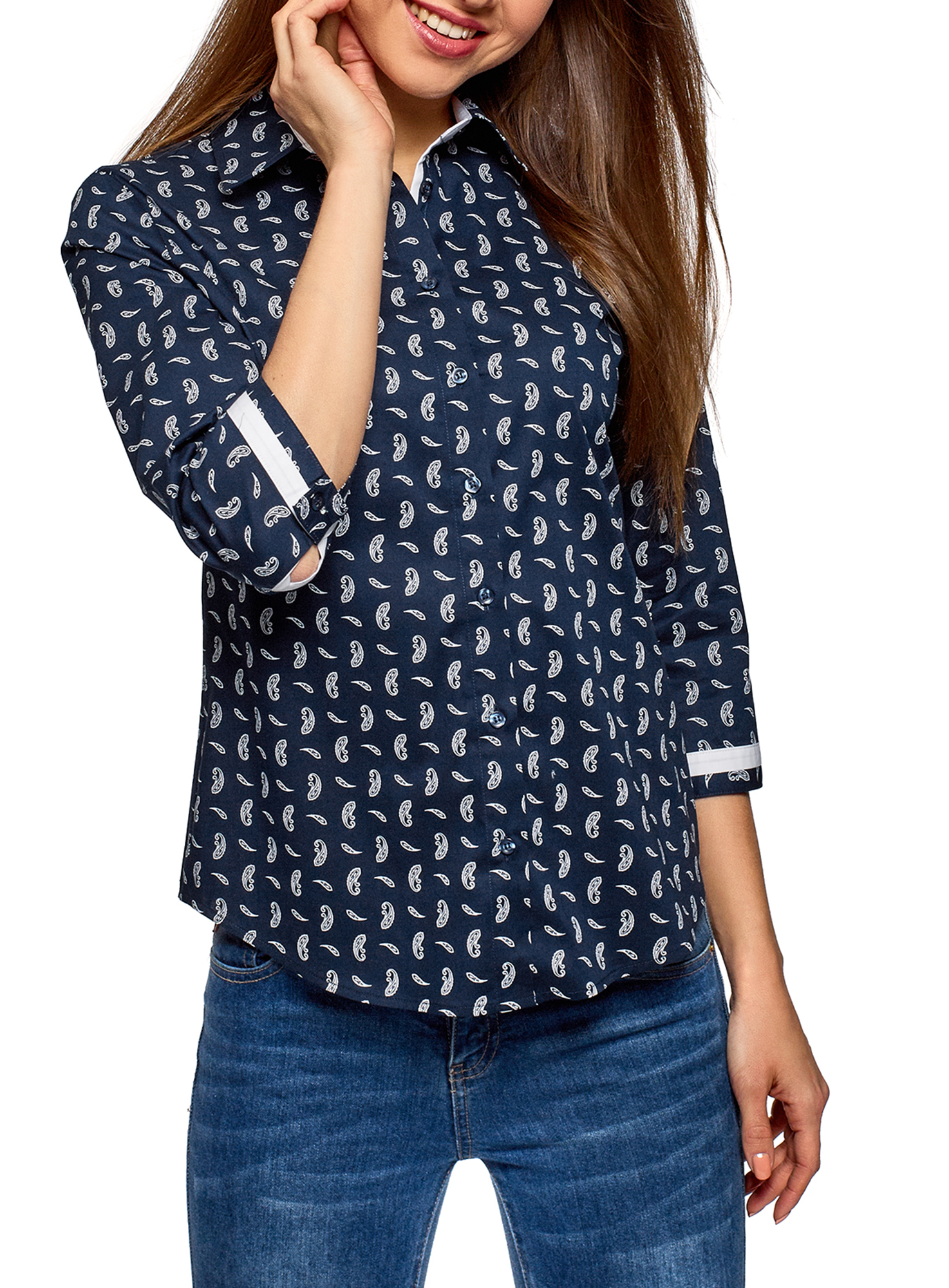 

Блуза женская oodji 13K03005-2B синяя 34 EU, 13K03005-2B