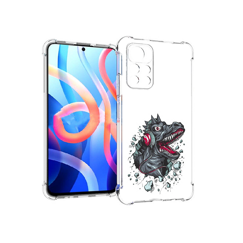 

Чехол MyPads Tocco для Xiaomi Poco M4 Pro 5G Нарисованный динозавр в наушниках, Прозрачный, Tocco