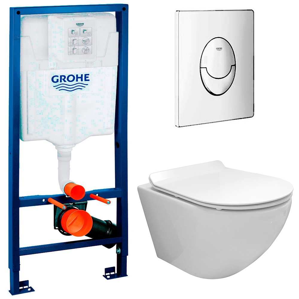 Инсталляция Grohe 38721001 + унитаз Fubini FB001 безободковый с сиденьем