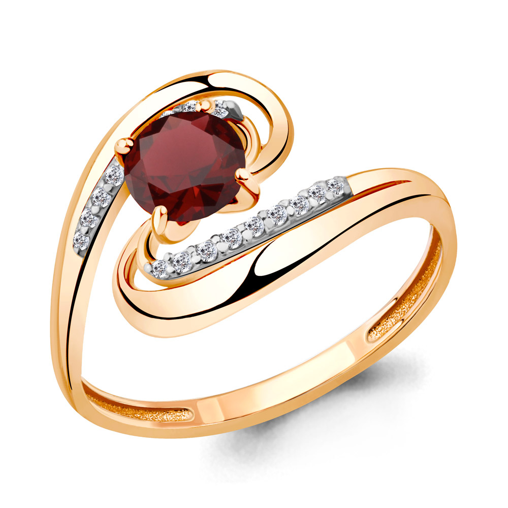 

Кольцо из серебра с гранатом/фианитом р., Aquamarine 6520503А, 6520503А_925_з