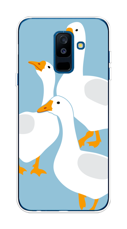 

Чехол на Samsung Galaxy A6 Plus "Гусиное трио", Голубой;белый;серый;желтый, 26050-1