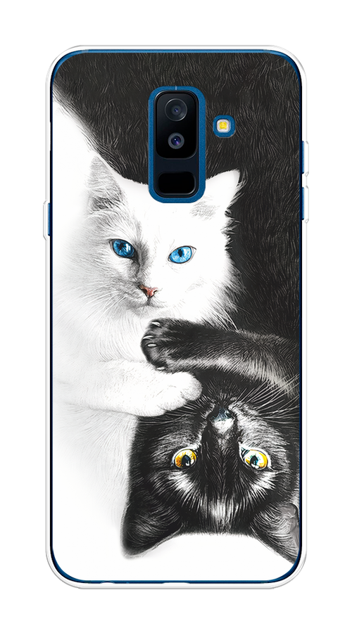 

Чехол на Samsung Galaxy A6 Plus "Коты Инь-Янь", Черный;белый;голубой, 26050-1