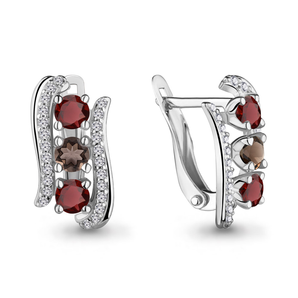 

Серьги из серебра с гранатом/кварцем/фианитом Aquamarine 4403436А, 4403436А_925_р