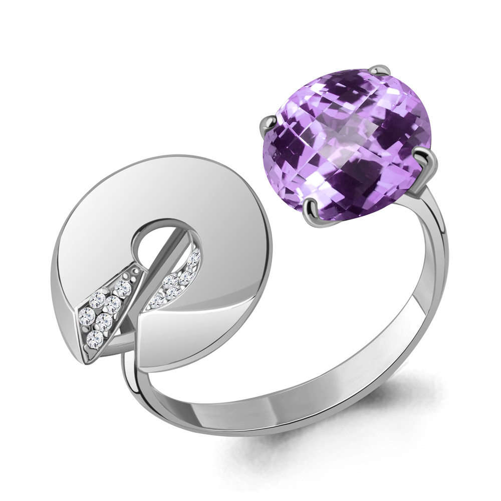 

Кольцо из серебра с аметистом/фианитом р., Aquamarine 6594604А, 6594604А_925_р