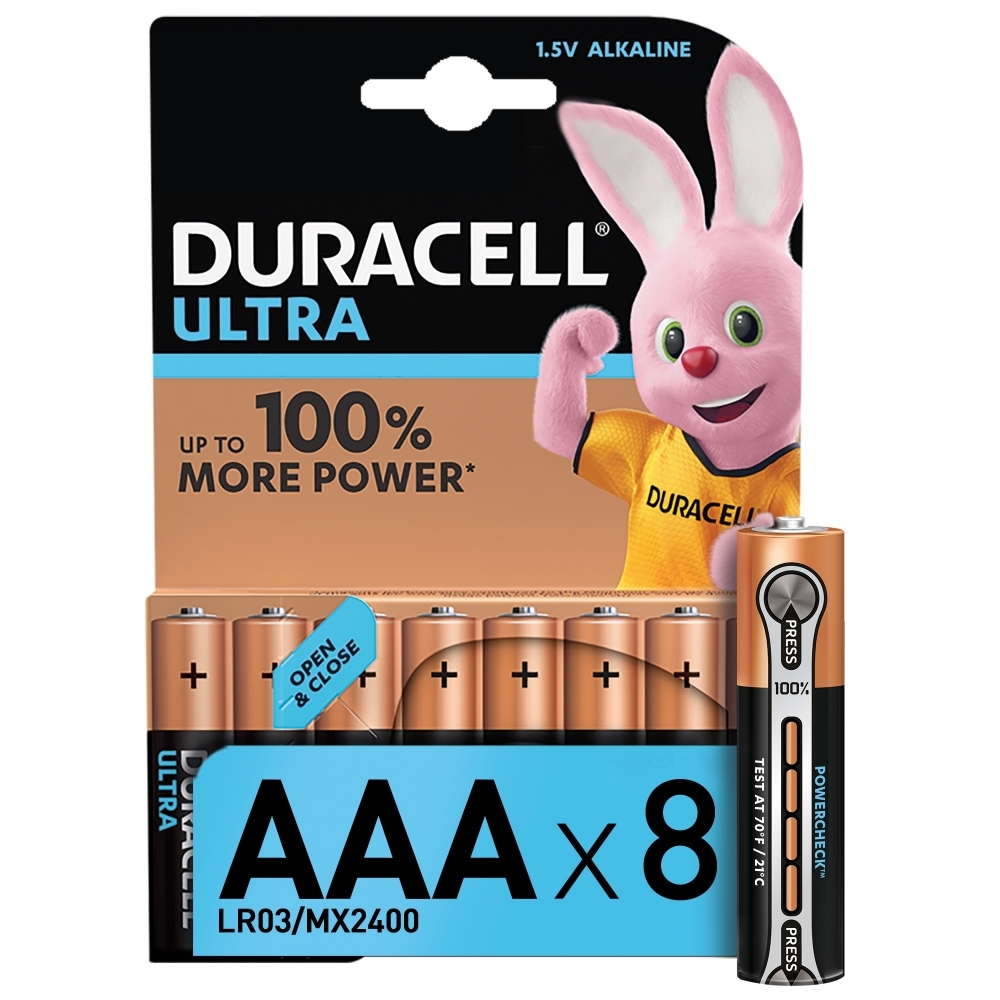 фото Набор з 8 мизинчиковых батареек duracell lr03-8bl ultra power