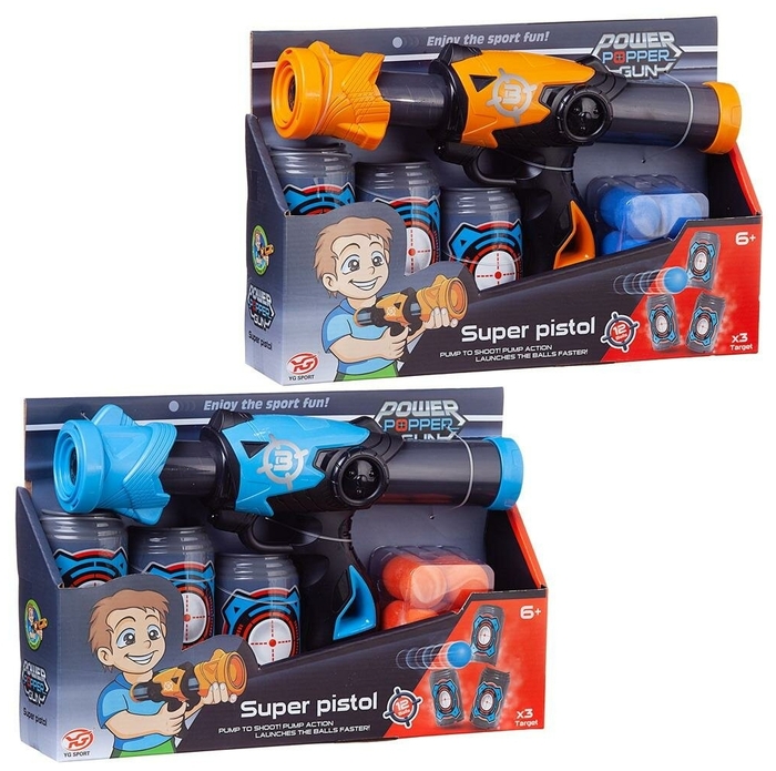 Бластер игрушечный Junfa Пистолет c 12 мягкими шариками и 3 банками-мишенями WG-11238
